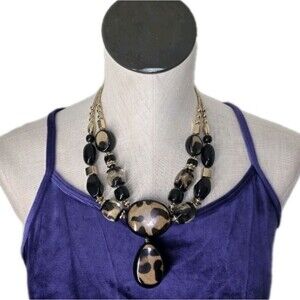 Chico's Multi-Strand Animal Print Beaded Necklace NWOT